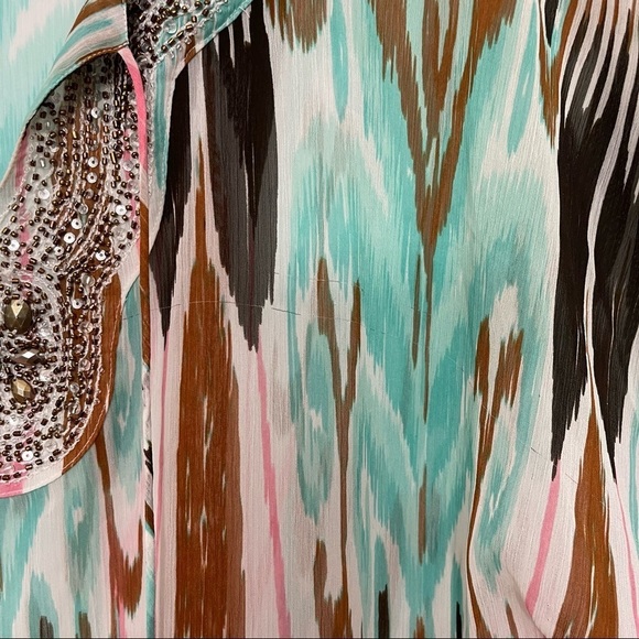 Anthropologie Beach Boho Hippie Embellished V-Neck Turquoise Tie Dye‎ kimono - Picture 7 of 13